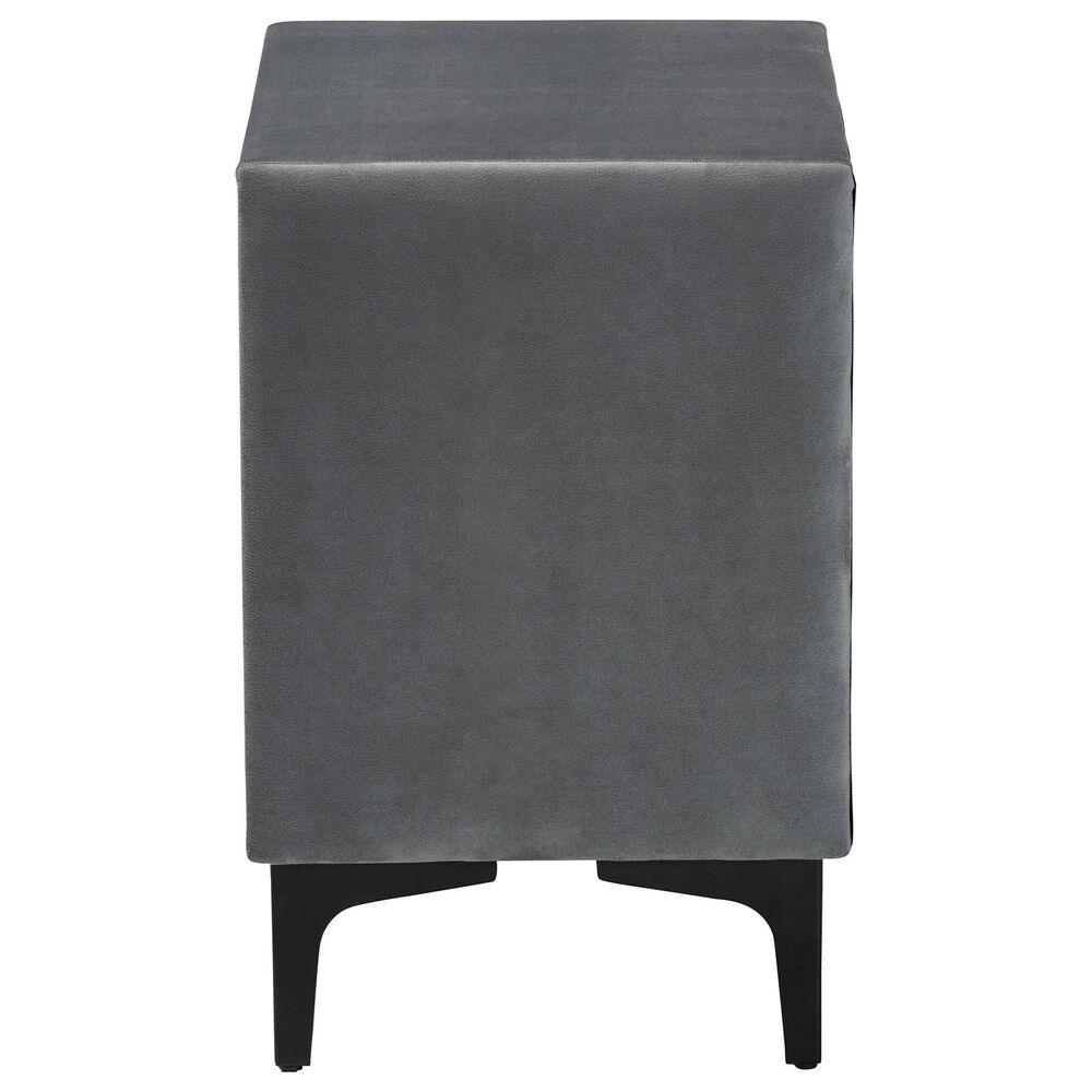 Baxton Studio Etienne 2-Drawer Nightstand with Slate Grey Velvet Upholstery in Black, , large