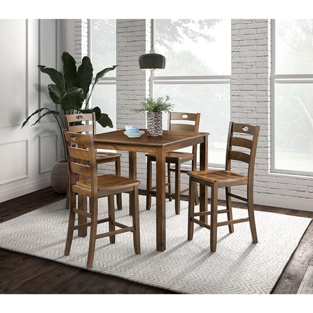 Furniture of America Lubbock 5-Piece Counter Height Dining Set in Walnut, , large