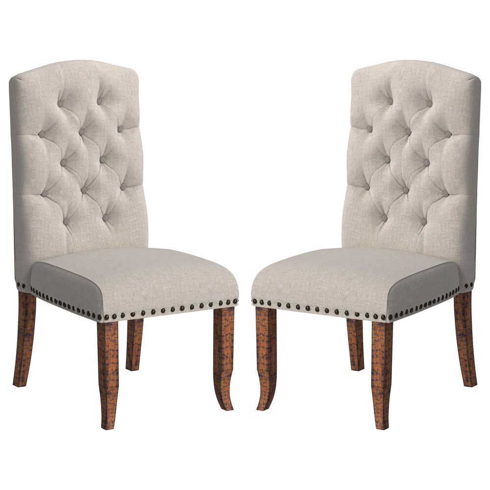 Furniture of America Mcinnis Dining Chair with Ivory Cushion in Rustic Pine (Set of 2), , large