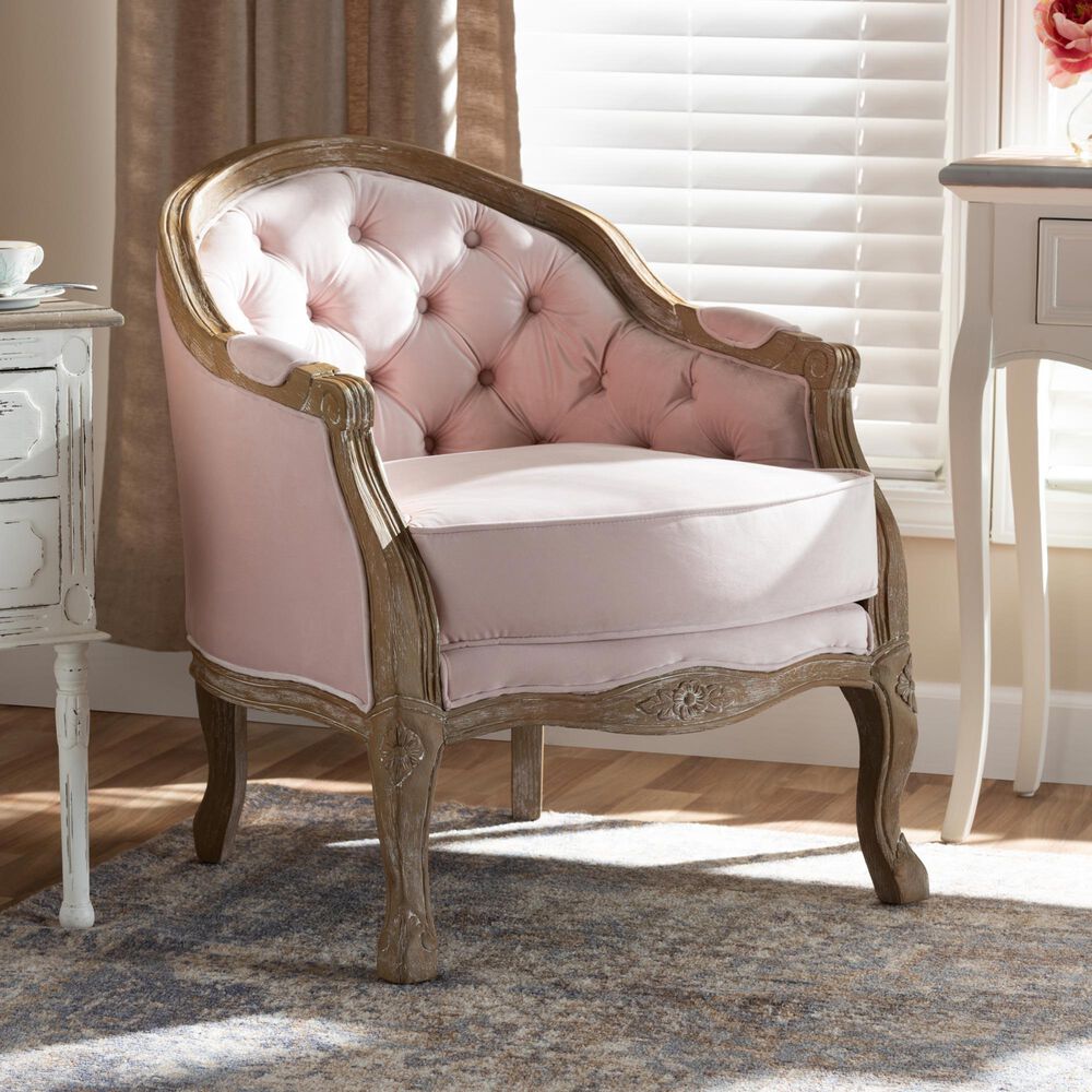 Baxton Studio Genevieve Arm Chair in Light Pink, , large