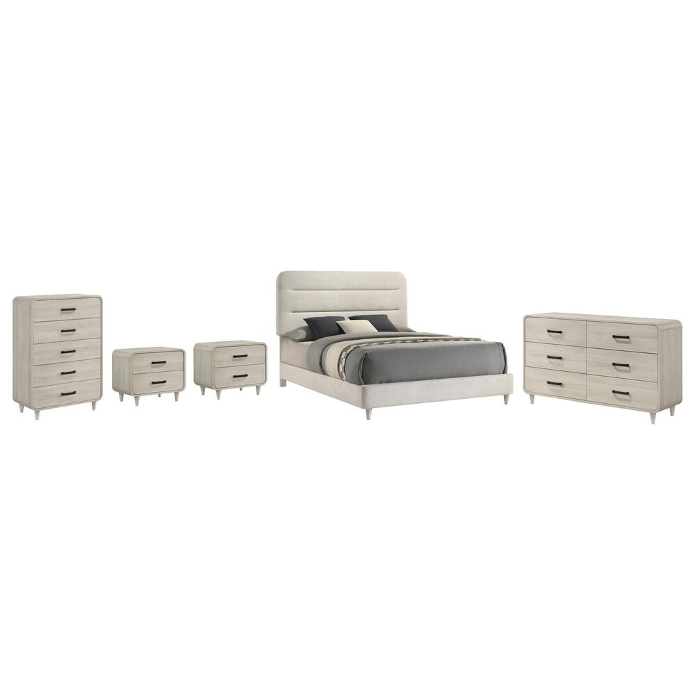 Crown Mark Nyomi 5 Piece Queen Panel Bedroom Set with Two Nightstands in White, , large