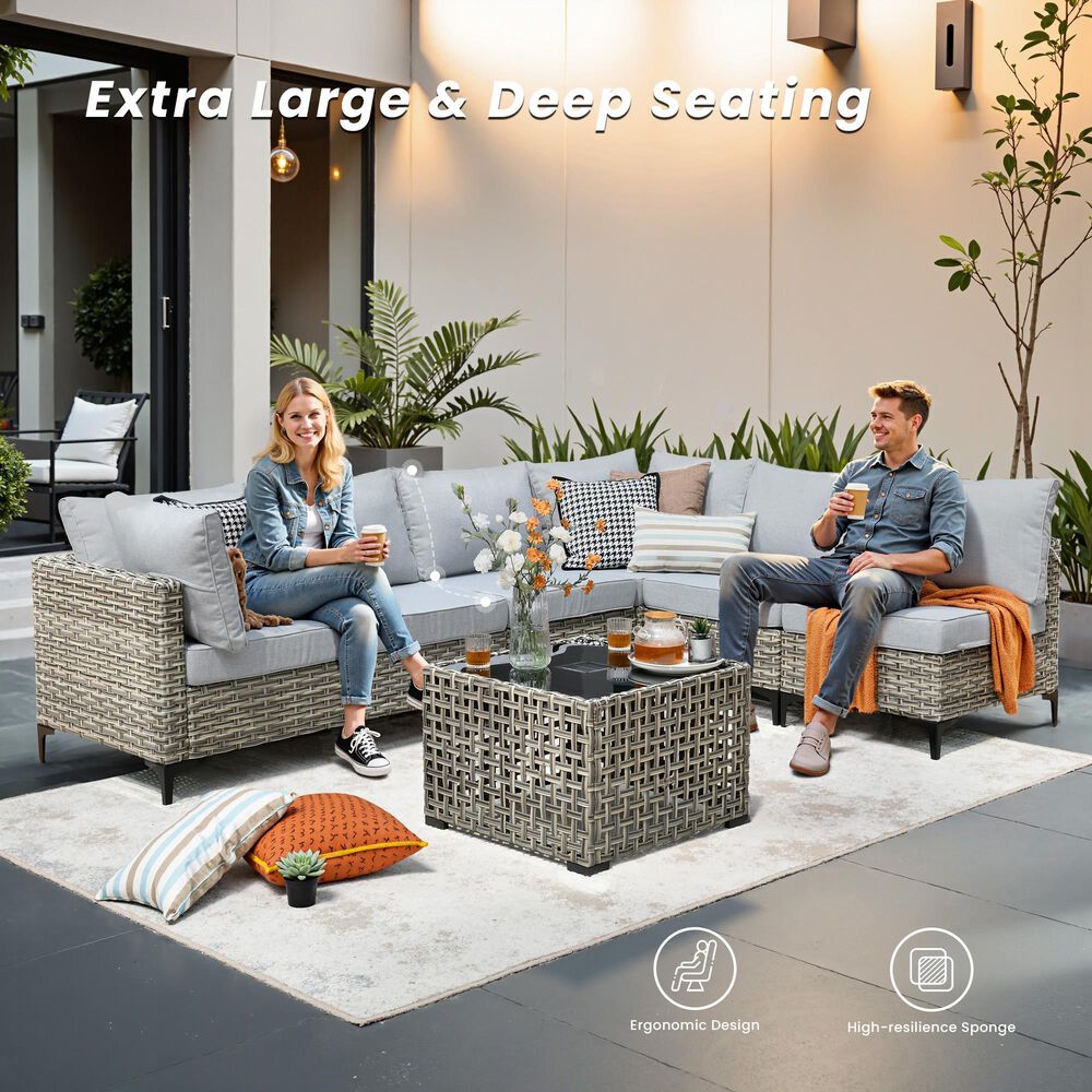 HOMLUX 7-Piece Patio Conversation Set in Light Gray, , large