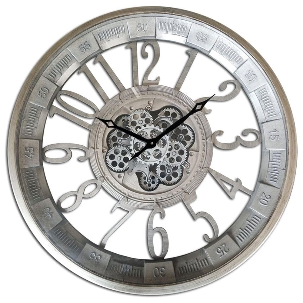 Yosemite Home Decor Pewter Round Gear Wall Clock in Antique Silver, , large