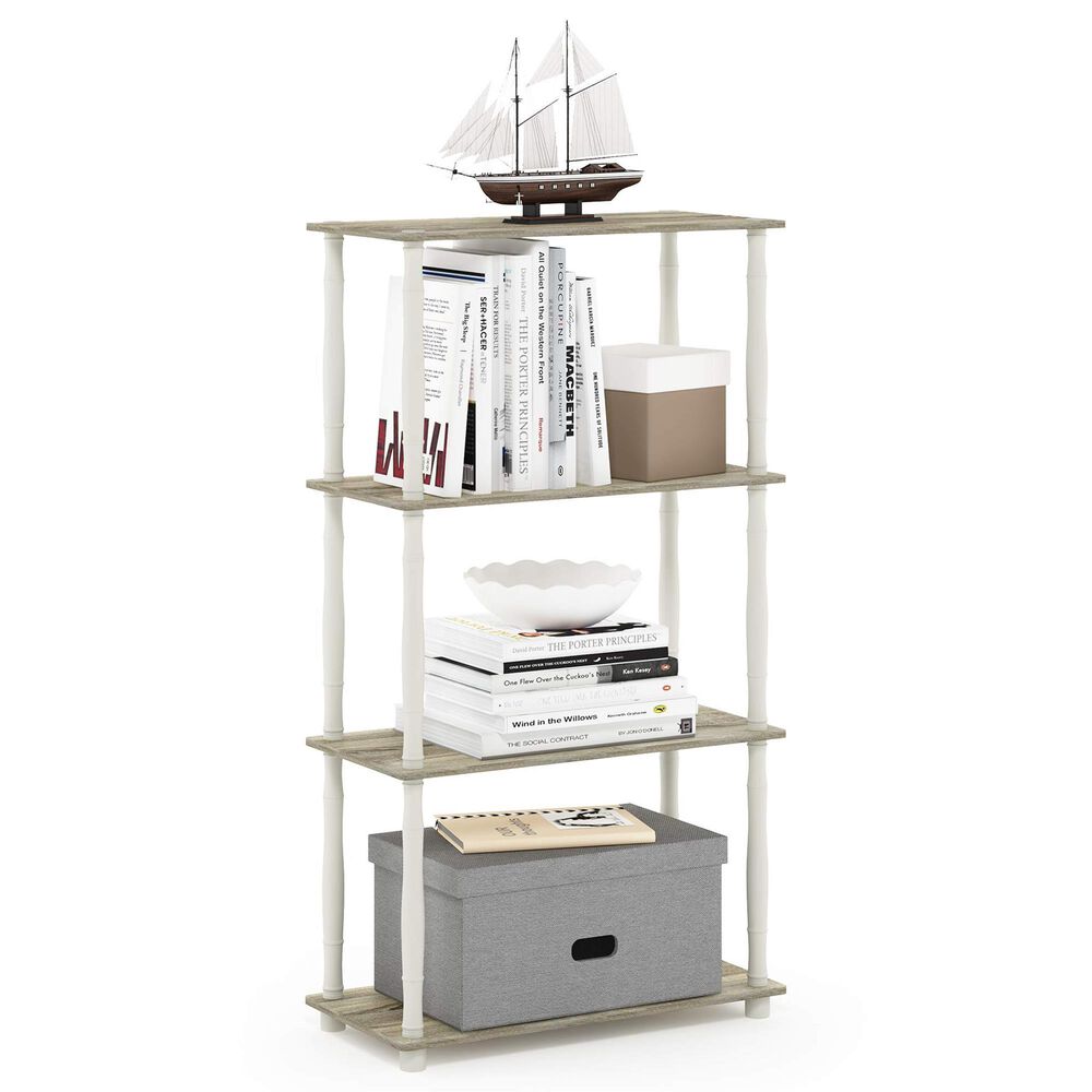 HOMLUX Turn-N-Tube 4-Tier Corner Open Storage Bookshelf in Sonoma Oak and White, , large