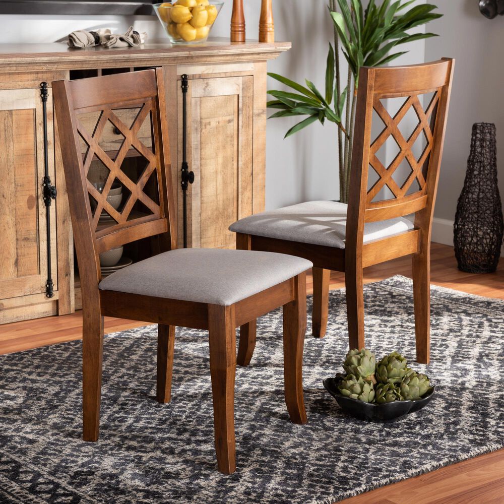 Baxton Studio Verner Side Chair with Grey Cushion in Walnut Brown (Set of 2), , large