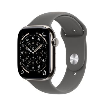 Apple Watch Series 11 (GPS+Cellular) 46mm Natural Titanium Case with Stone Gray Sport Band - S/M - (2025), , large