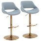 LumiSource Fabrico Swivel Adjustable Bar Stool with Blue Noise Fabric Upholstery and Rounded T Footrest in Gold (Set of 2), , large