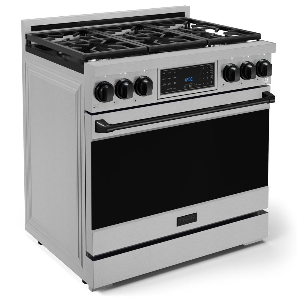 THOR KITCHEN Gordon Ramsay 6 Cu. Ft. 36&quot; Professional Natural Gas Range with Black Handle Kit in Stainless Steel, , large