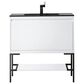 James Martin Mantova 35.4" Single Bathroom Vanity in Glossy White and Matte Black with 2 cm Charcoal Black Resin Countertop and Rectangular Sink, , large
