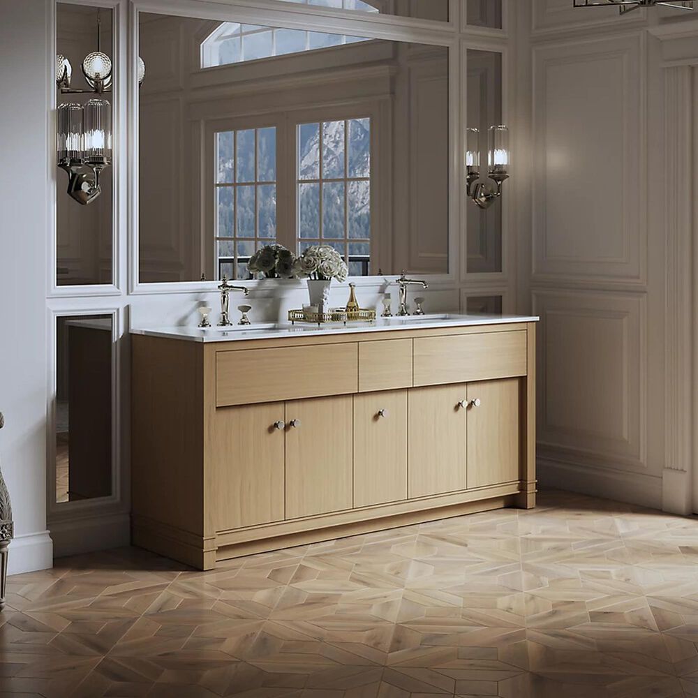 Kohler Alouette 72" Double Bathroom Vanity in Light Oak with 2 cm White Quartz Top and Rectangular Sinks, , large