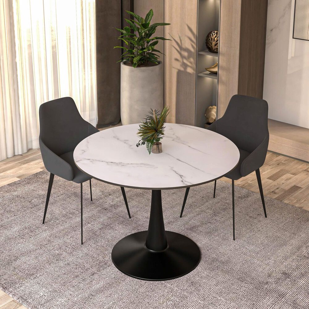 Leisuremod Leisuremod Bristol 40 round dining table Black base with marbled MDF top, , large