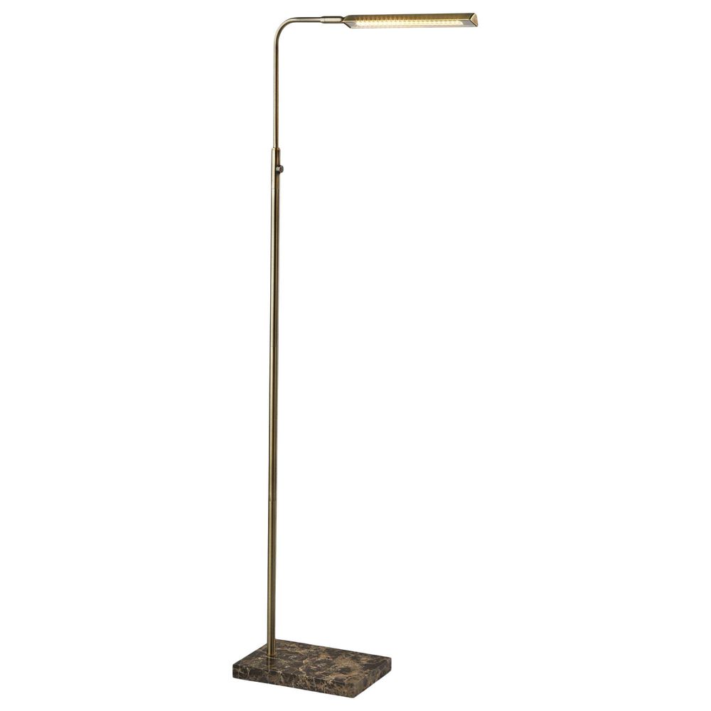 Adesso Reader LED Floor Lamp in Antique Brass and Brown, , large
