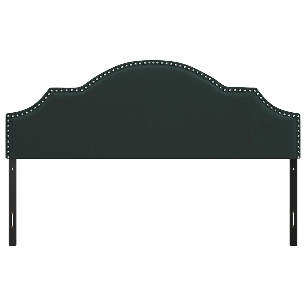 The Monday Company Cynthia Upholstered King Adjustable Headboard with Nickel Nail Heads in Green Velvet, , large