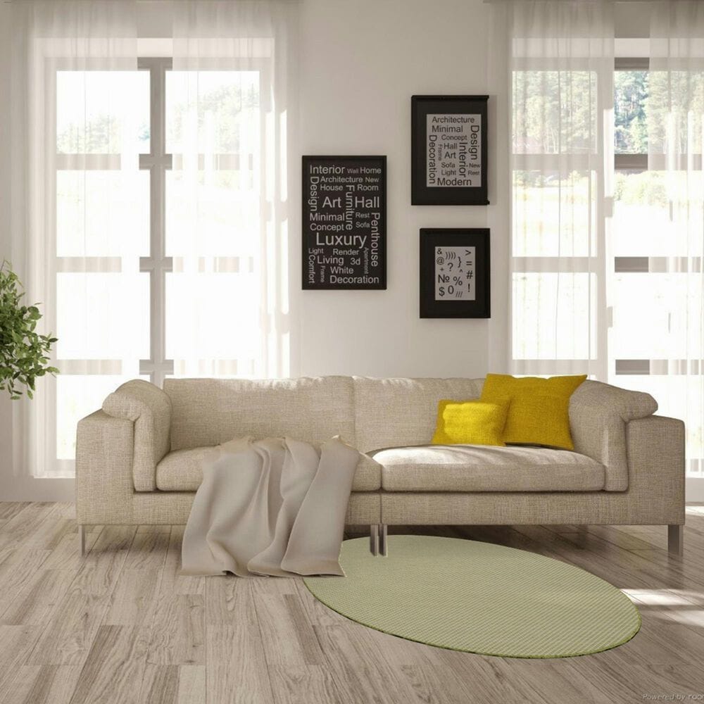Nourison Courtyard Ivory and Green 4&#39; Round Indoor/Outdoor Area Rug, , large