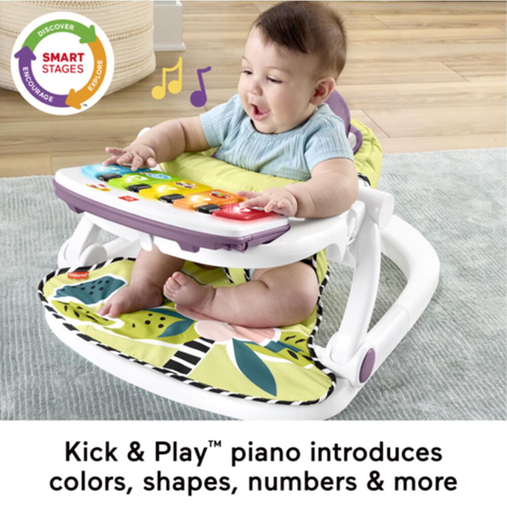 Fisher Price Monkey Baby Chair Kick and Play Deluxe Sit-Me-Up Seat in Purple and Multicolor, , large