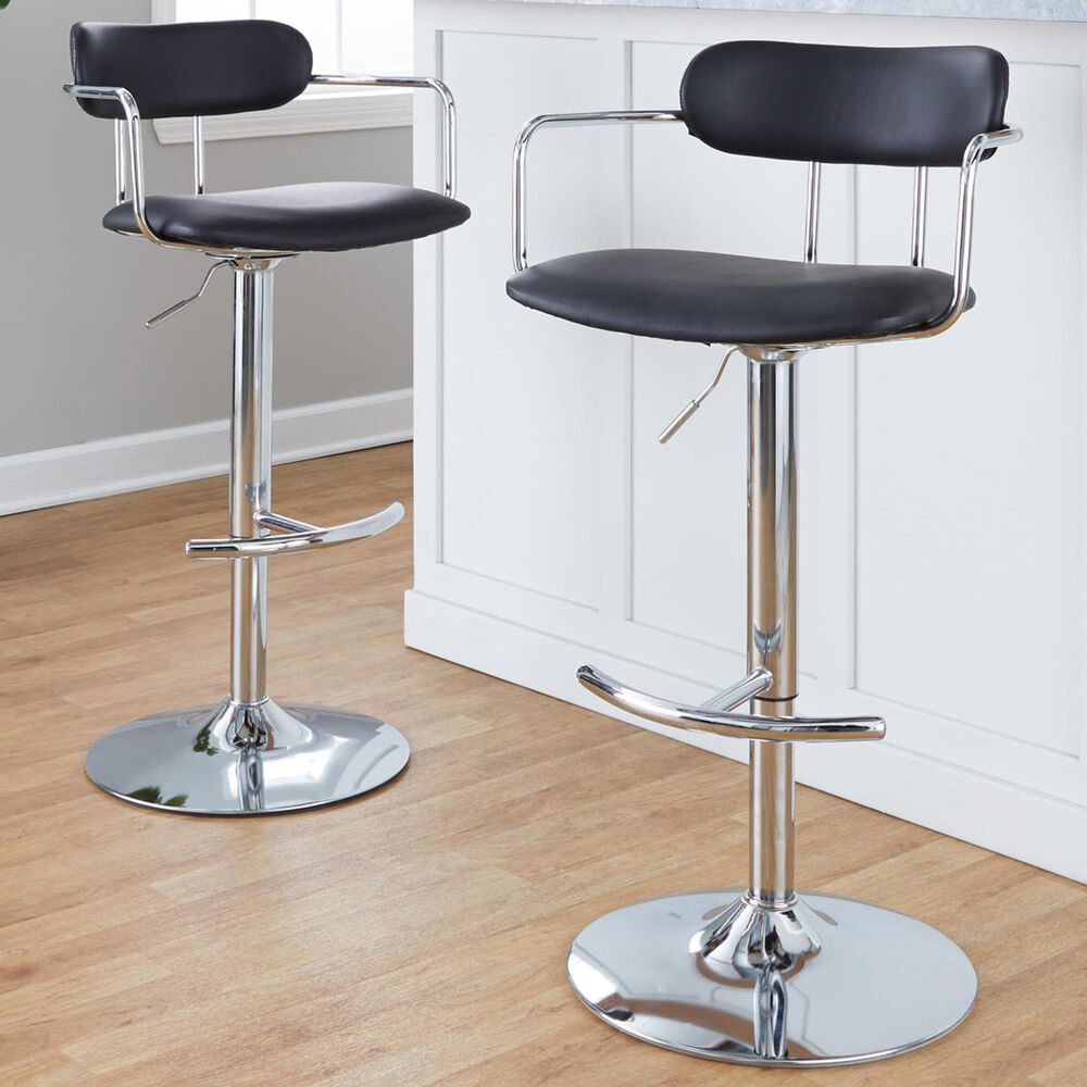 LumiSource Demi Swivel Adjustable Bar Stool with Black Upholstery in Chrome (Set of 2), , large