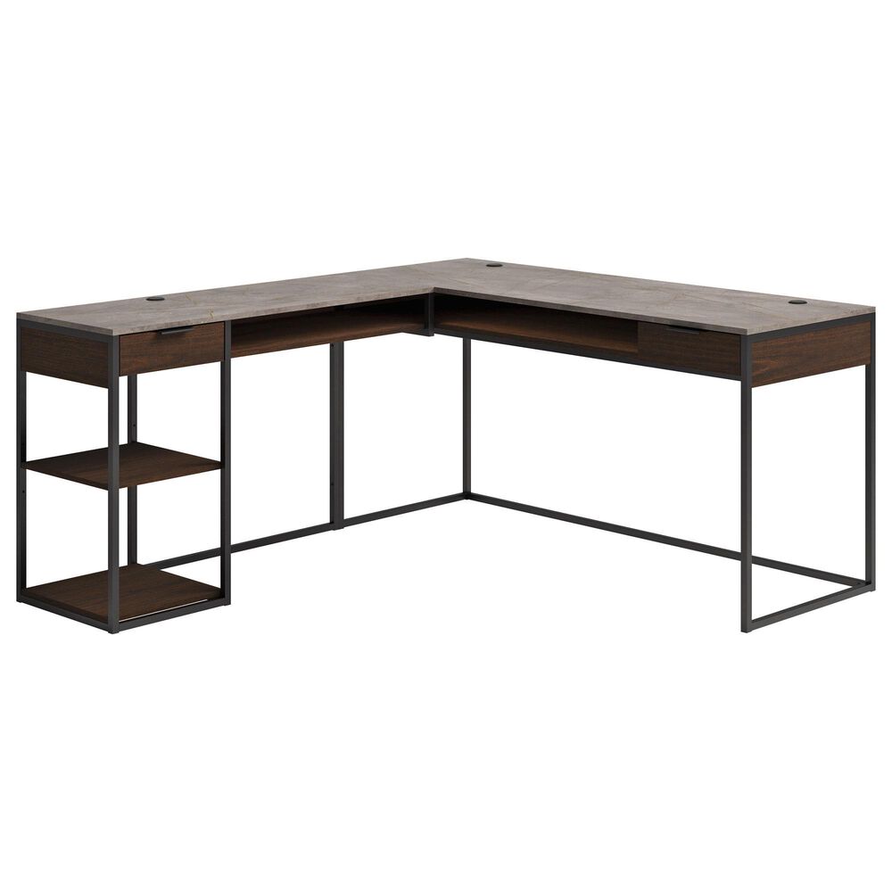 Hearth and Haven 2-Drawer L-Shaped Desk in Brown and Grey, , large