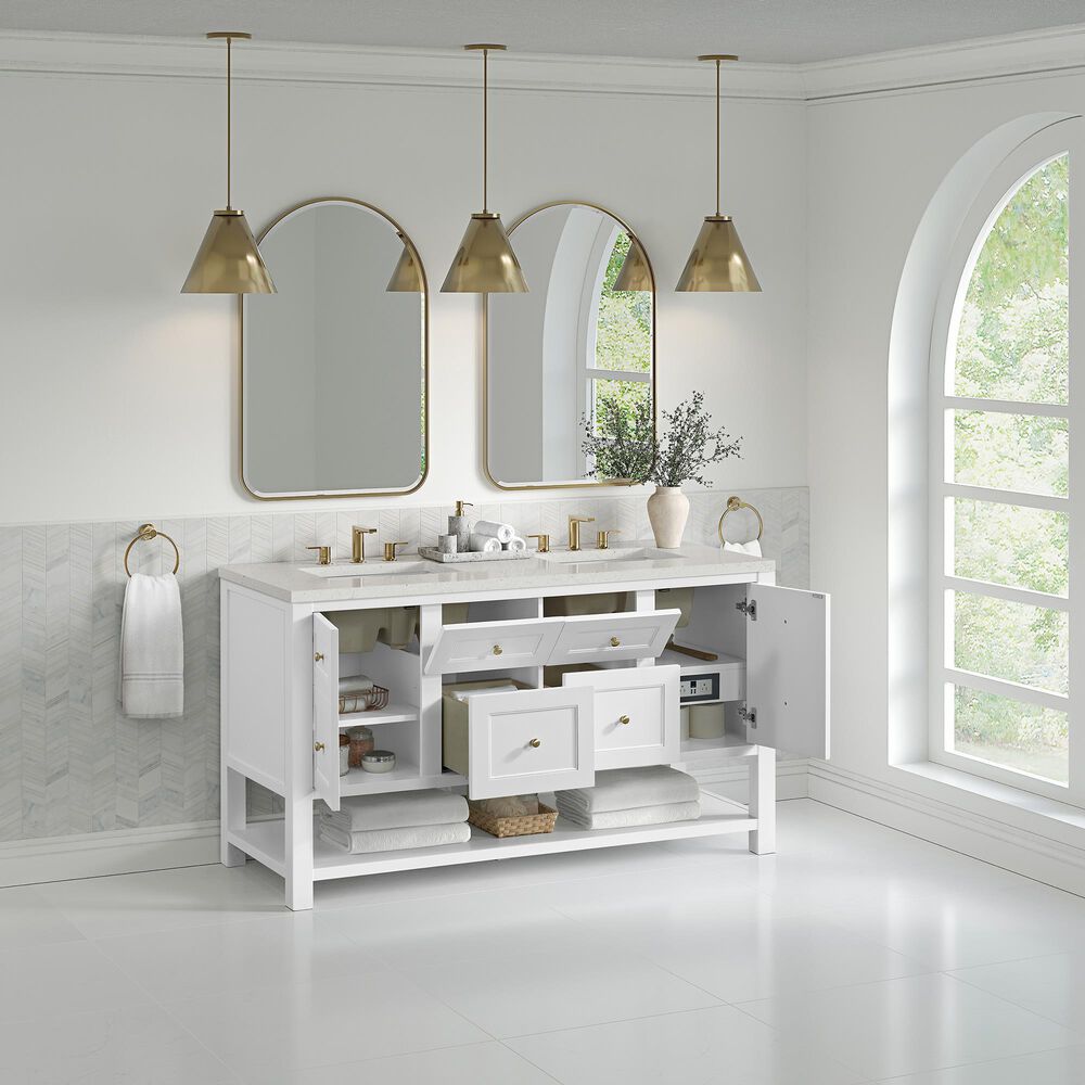 James Martin Vanities Breckenridge 60&quot; Double Bathroom Vanity in Bright White with 3 cm Lime Delight Quartz Top and Rectangular Sinks, , large