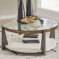 Ashley Frazwa Round Cocktail Table in Grayish Brown, Gold and Clear, , large
