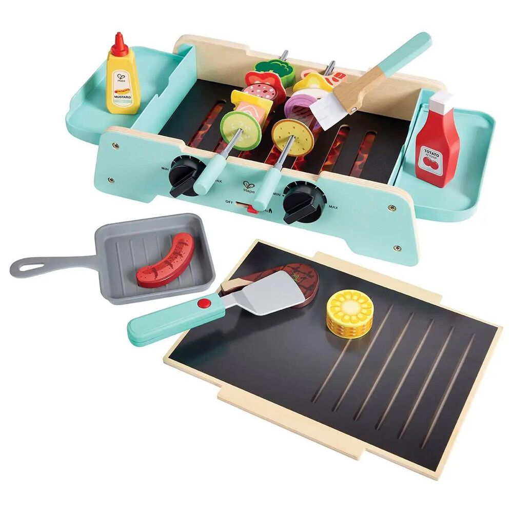 Hape Toys Sizzling Griddle and Grill BBQ Set in Blue and Pink, , large