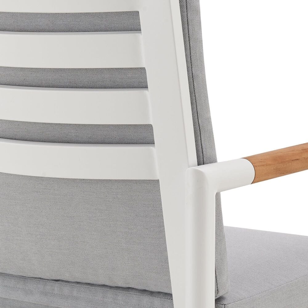 Armen Living Crown Patio Swivel Counter Height Bar Stool with Light Gray Cushion in White, , large