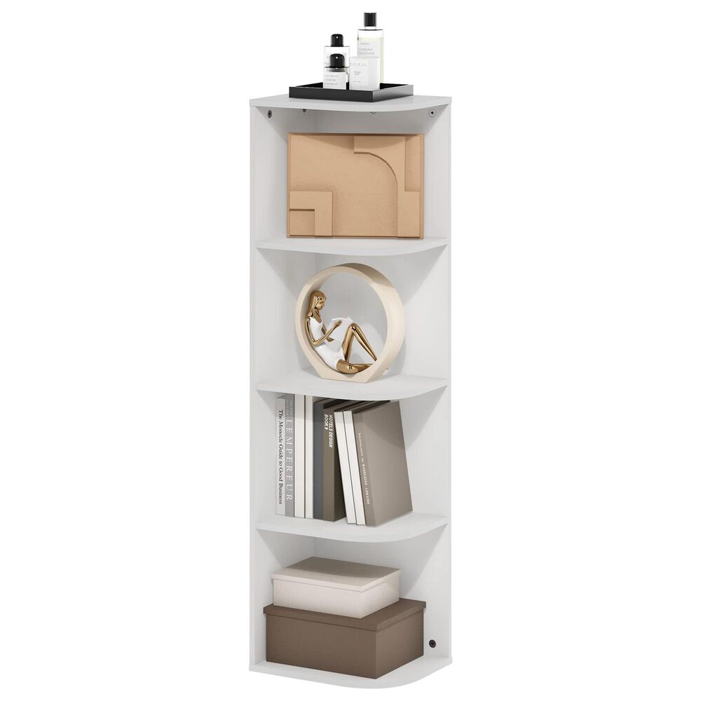HOMLUX 4-Tier Corner Open Shelf Bookcase in White, , large