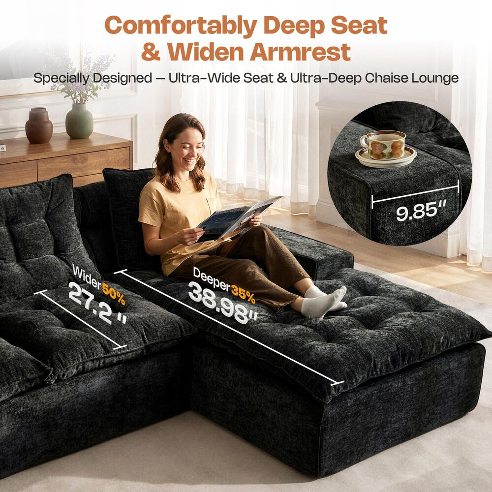 HOMLUX 2-Piece Right Facing Sectional with Chaise in Black, , large