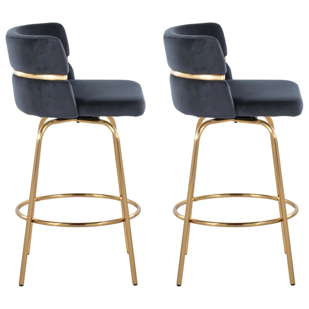 LumiSource Cinch 26" Swivel Counter Stool with Black Upholstery in Gold (Set of 2), , large