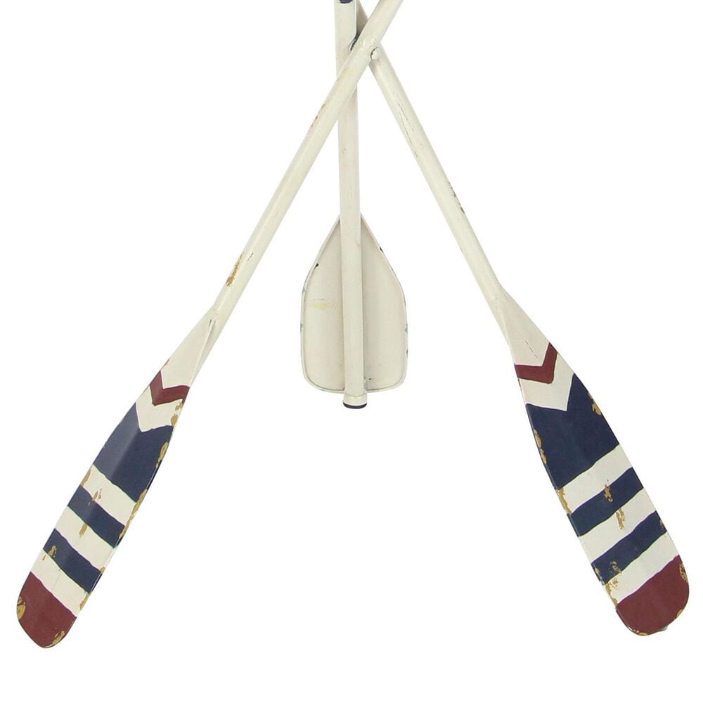 Maple and Jade Striped Paddle Accent End Table in Distressed White, Navy and Red, , large