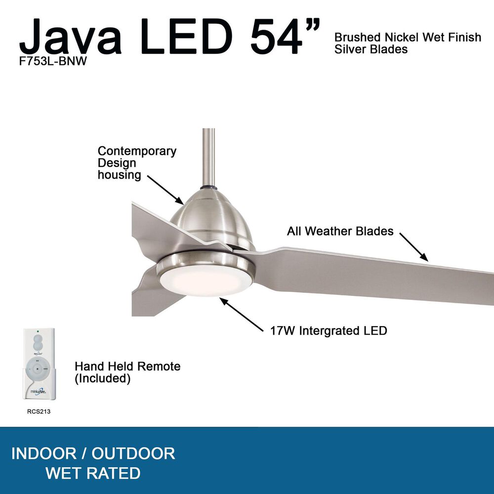 Minka-Aire Java 44" Indoor/Outdoor Ceiling Fan with LED Light in Brushed Nickel, , large