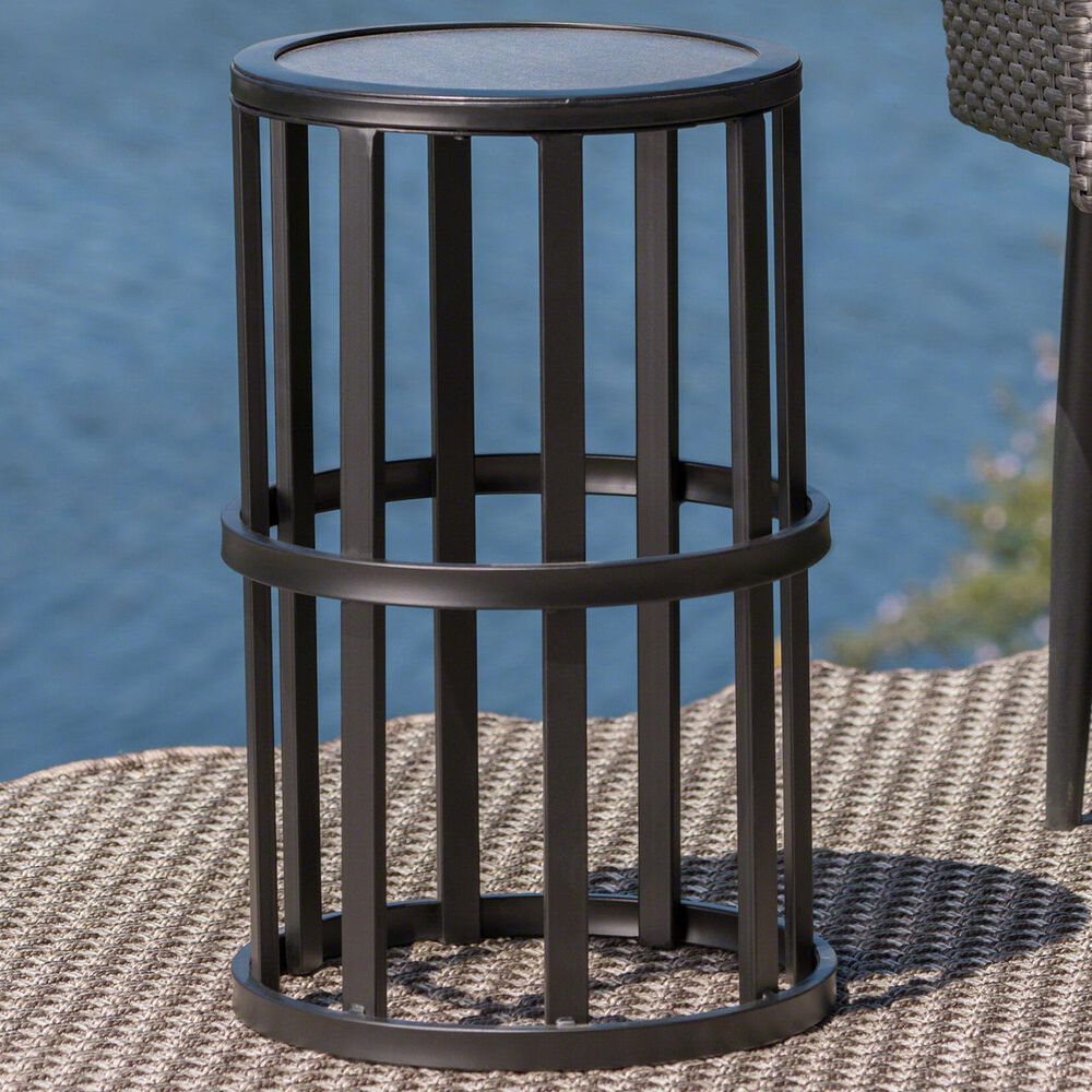 Hearth and Haven Outdoor Round Metal Side Table with Open Slat Frame in Black and Grey, , large