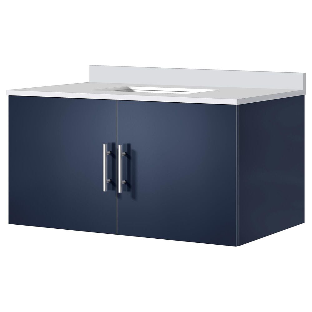 Lexora Home Geneva 36" Single Bathroom Vanity in Navy Blue with 2 cm White Quartz Top and Rectangular Sink, , large