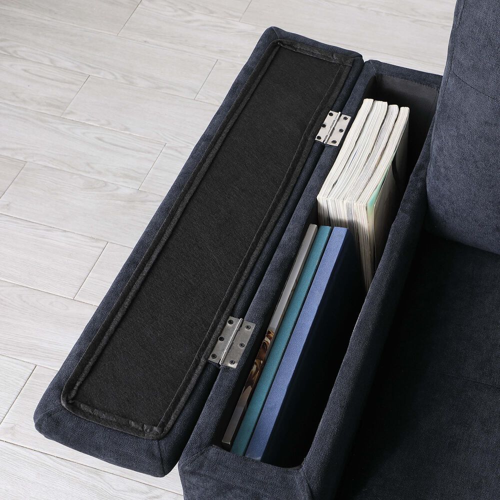 HOMLUX 84"W Reversible Sleeper Sectional Sofa with Storage Chaise, Cup Holders, USB, in Dark Grey, , large