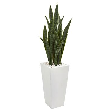 Nearly Natural Inc 4" Sansevieria Artificial Plant with White Planter in Green, , large
