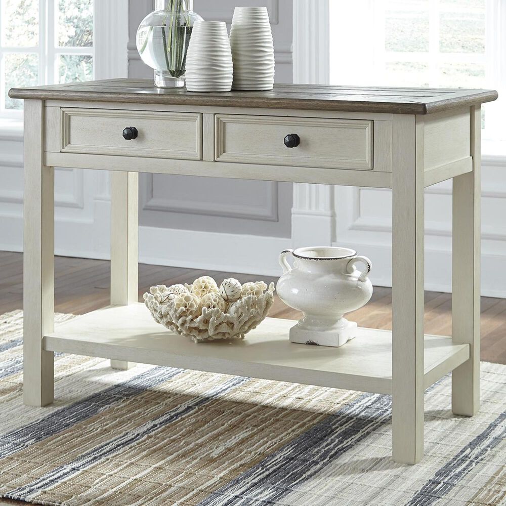 Ashley Bolanburg Sofa Table in Weathered Oak and Antique White, , large