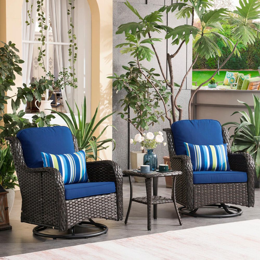 HOMLUX 3-Piece Patio Conversation Set with Swivel Chairs in Navy Blue, , large