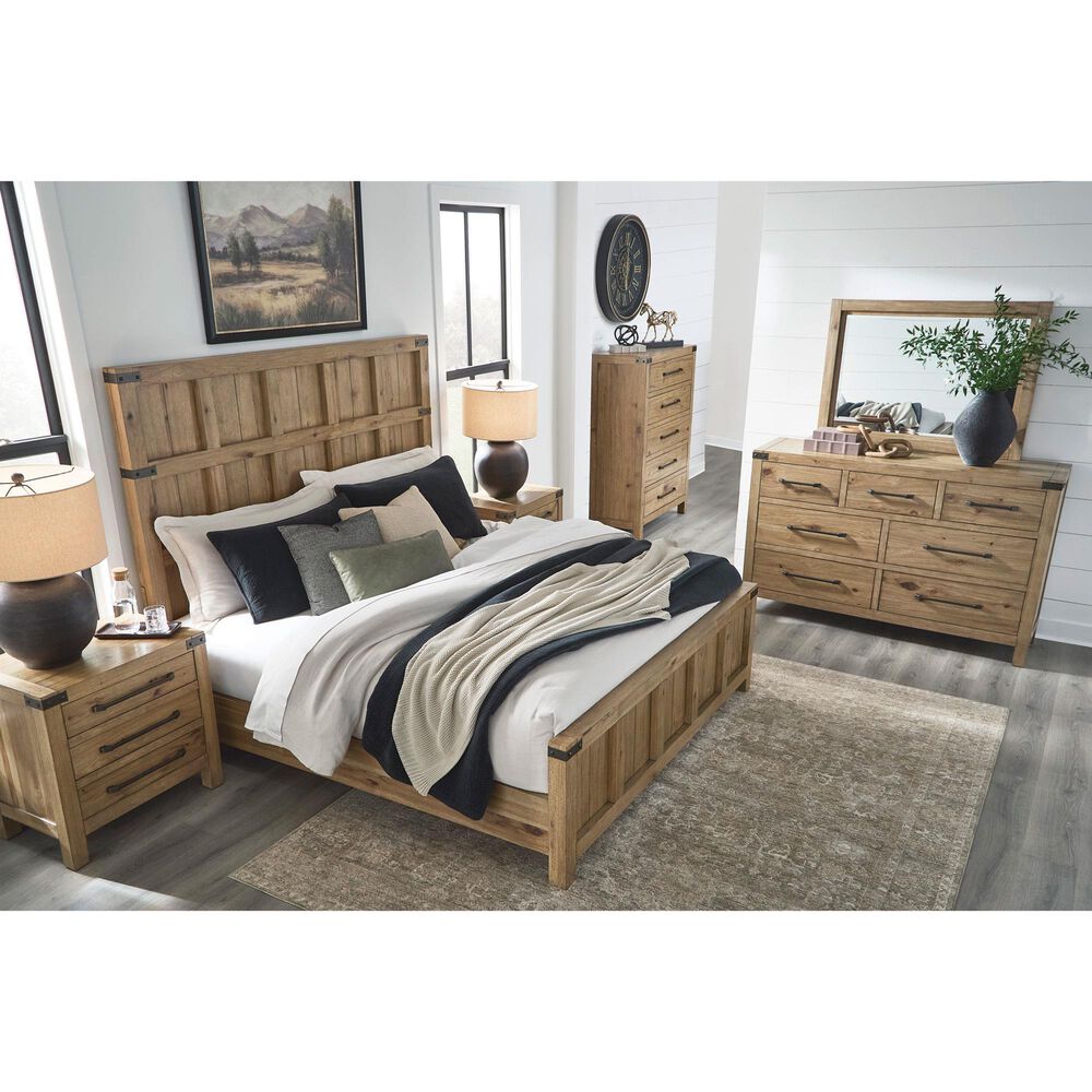 Millenium Ridgester California King Panel Bed with Dresser and Nightstand in Light Brown with USB Ports, , large
