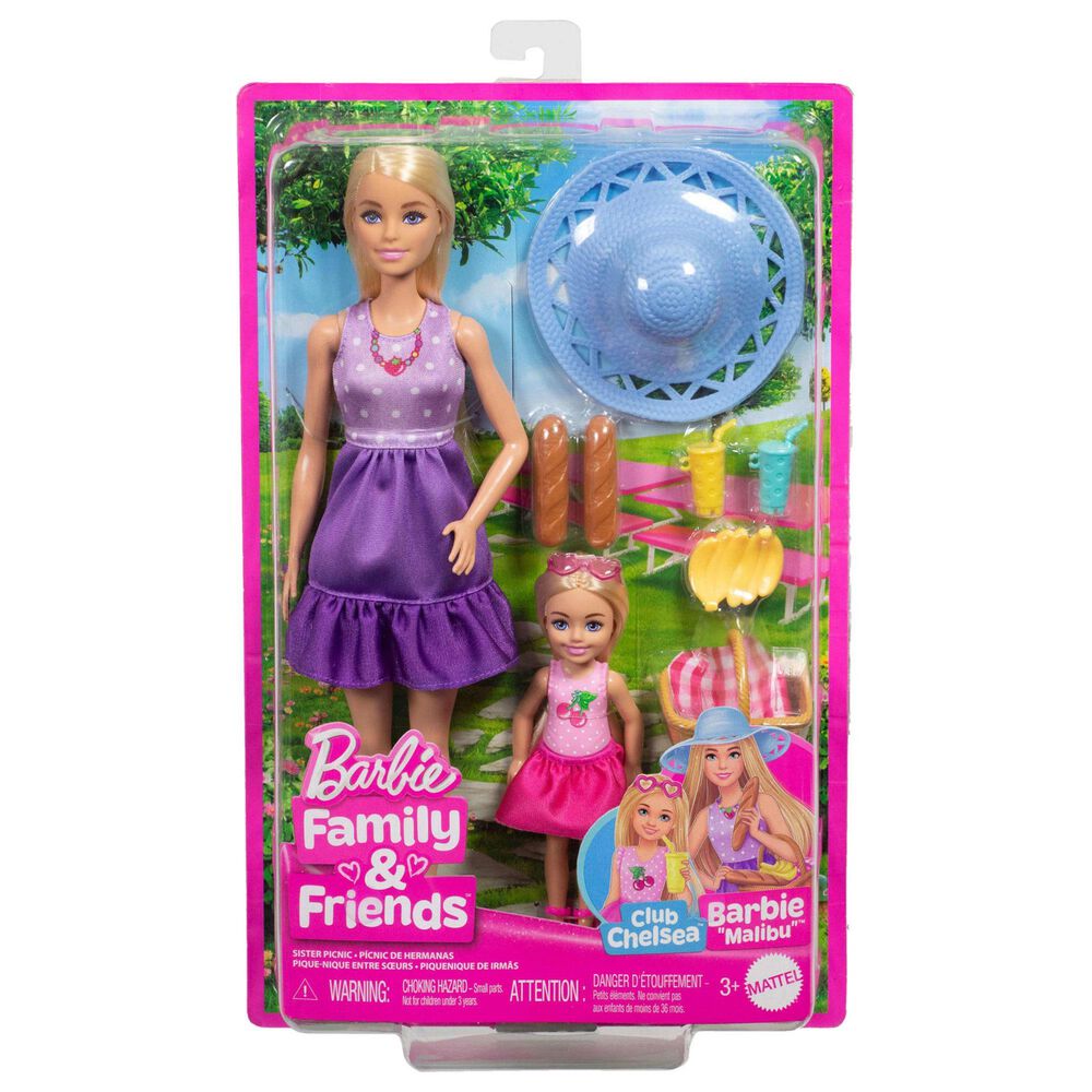 Barbie Family and Friends Dolls with Picnic Accessories in Purple and Pink, , large