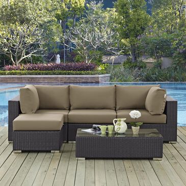 Modway Convene 5-Piece Outdoor Patio Sectional Set in Espresso and Mocha, , large