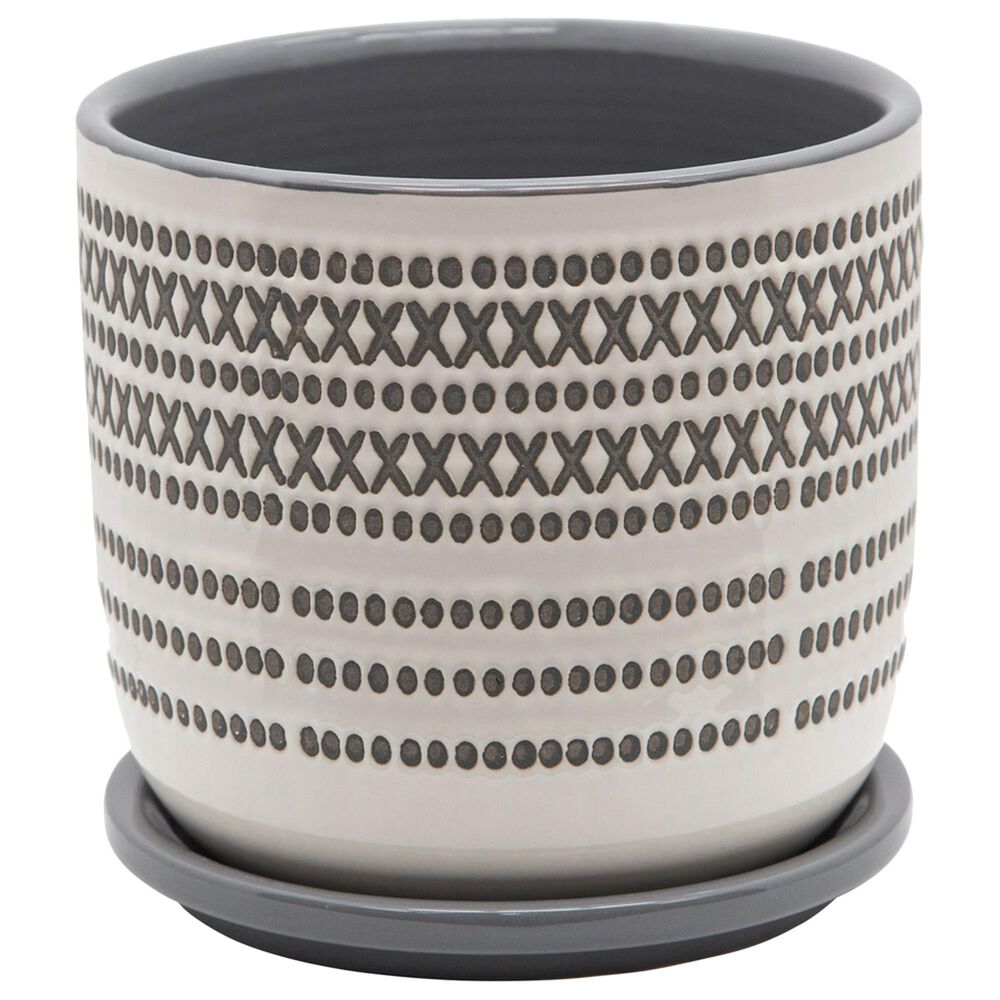 Sagebrook Home 6" Aztec Planter with Saucer in Gray, , large