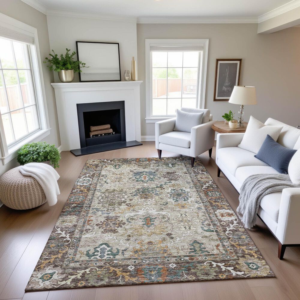 Dalyn Rug Company Silk Road Chocolate, Ivory, Gold, Copper, Blush, Aloe and Wheat 3&#39; x 5&#39; Area Rug, , large