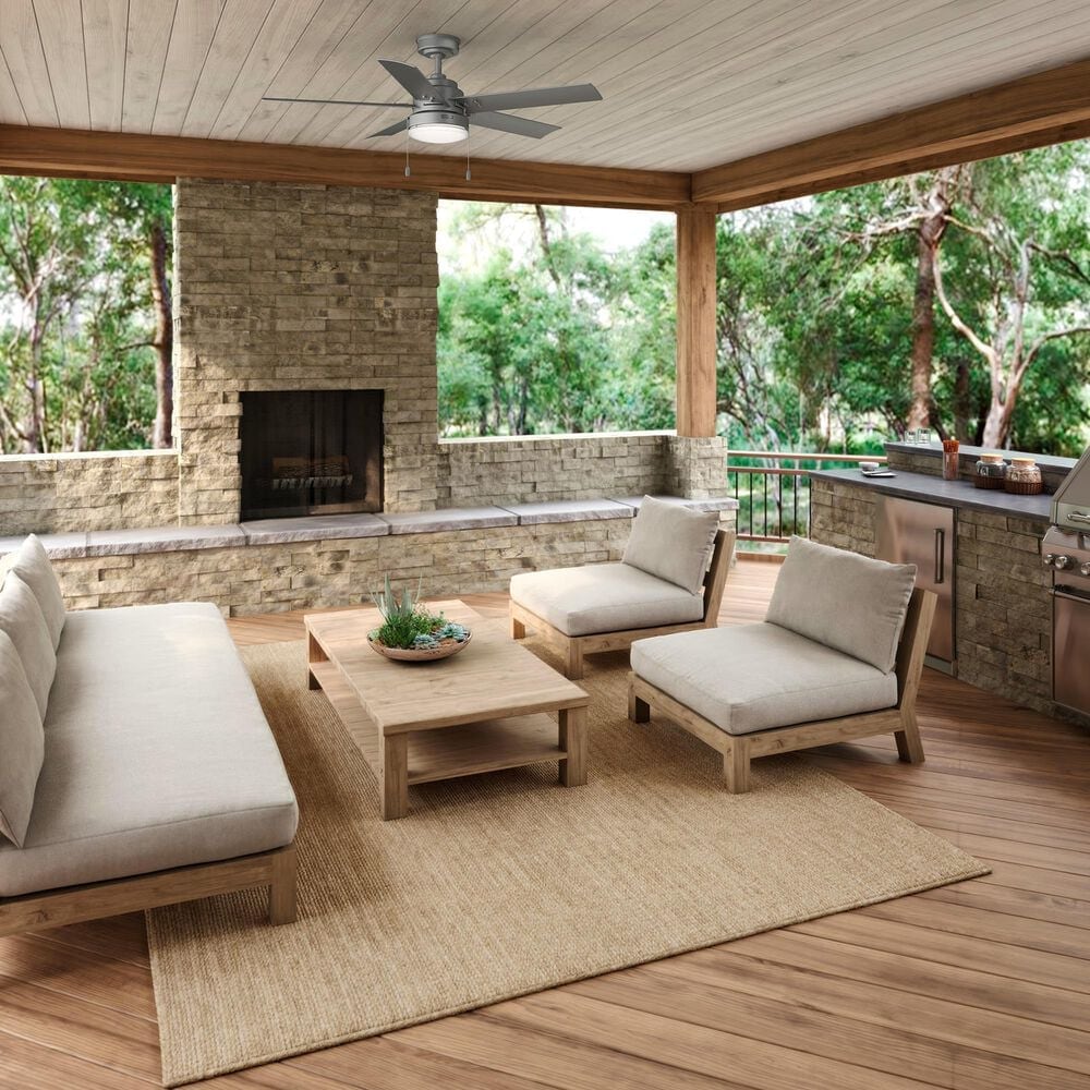 Hunter Sea Point 52&quot; Outdoor Ceiling Fan with LED Lights in Matte Silver, , large