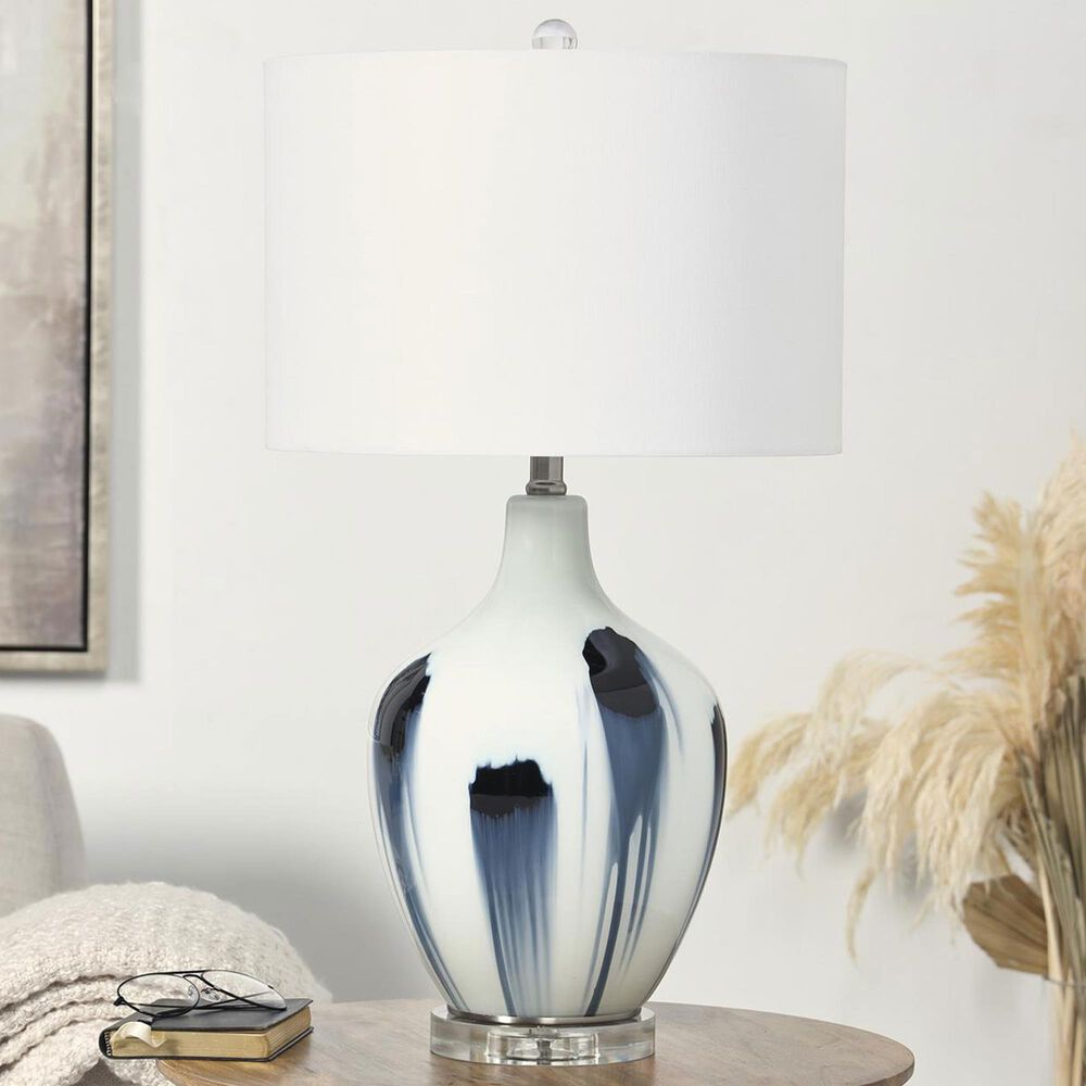 Maple and Jade Abstract Drip Splatter Table Lamp in White and Blue, , large