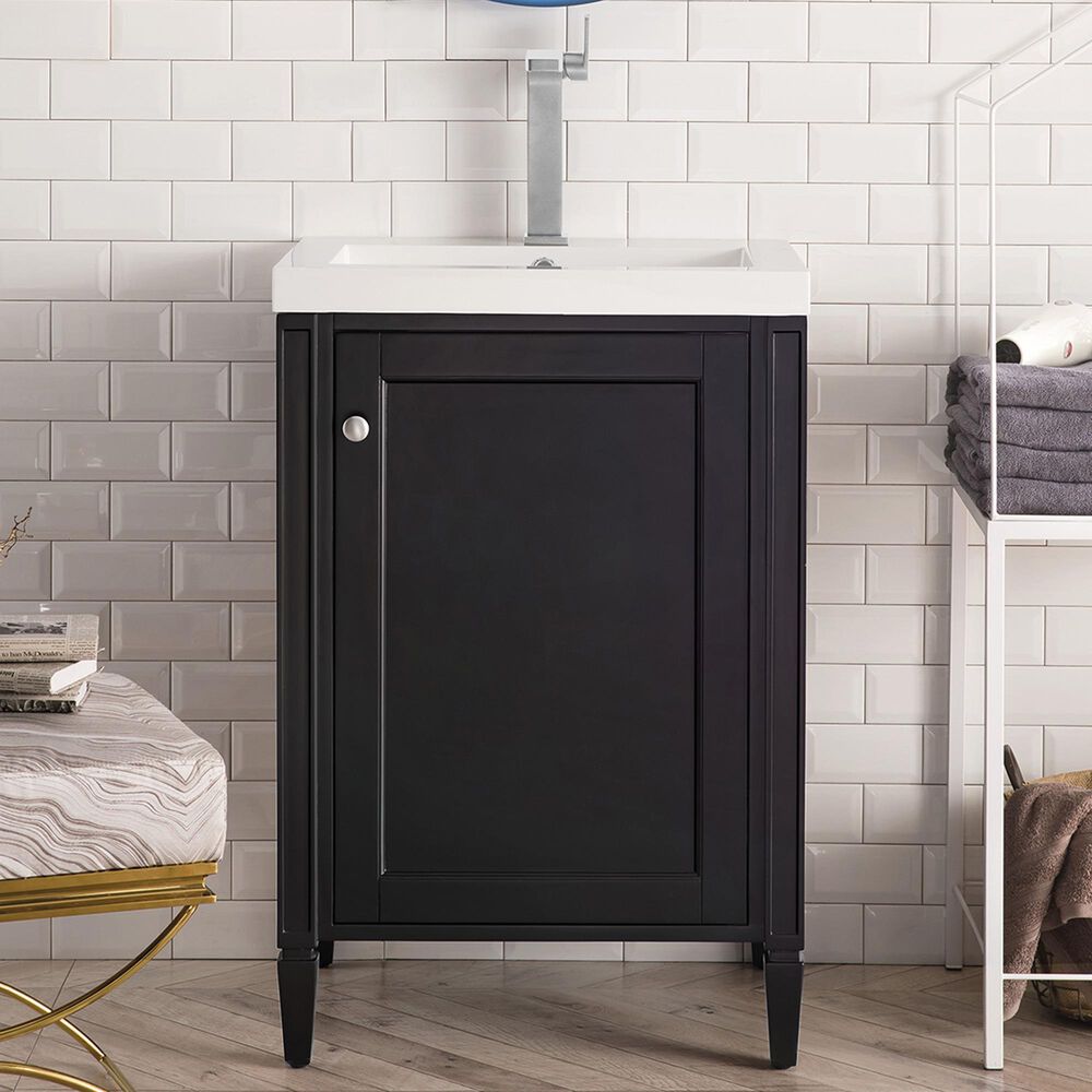 James Martin Vanities Britannia 24&quot; Single Bathroom Vanity in Black Onyx with 3.5 cm White Glossy Resin Top and Rectangular Sink, , large