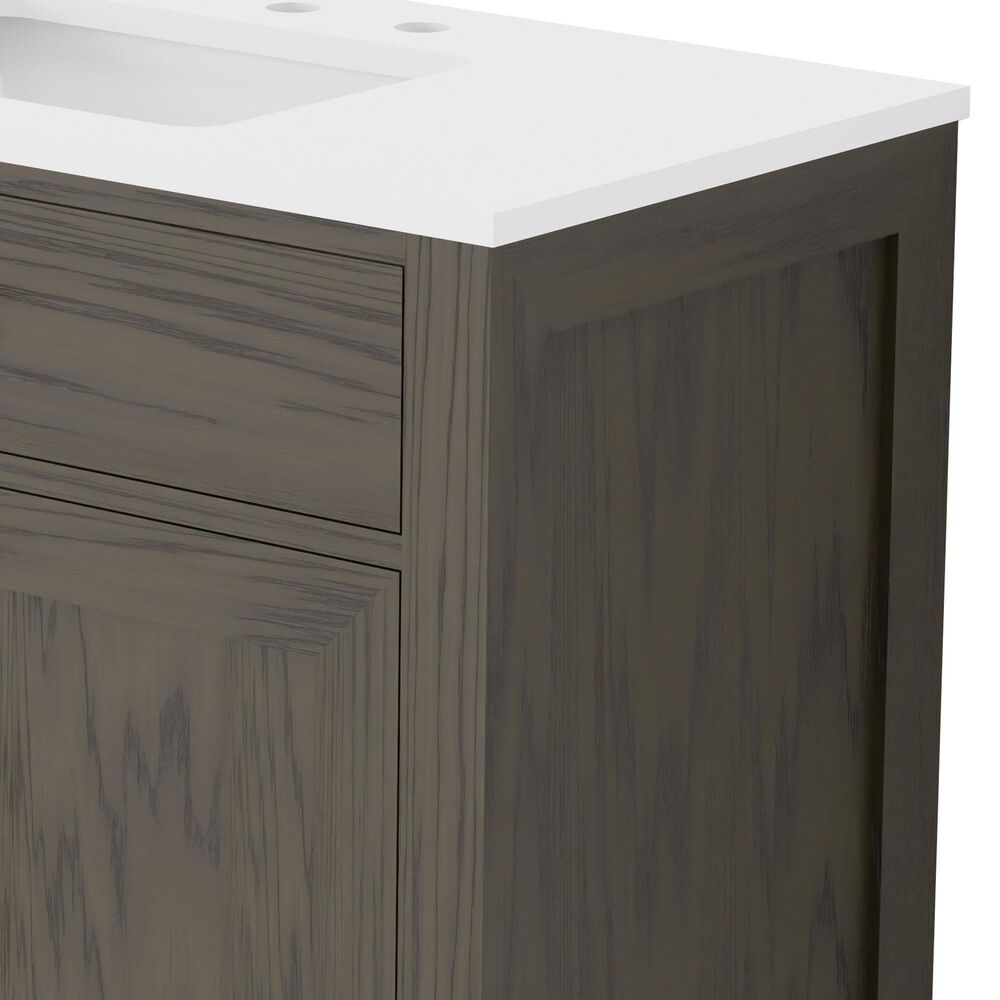 Lexora Home Abbey 36&quot; Single Bathroom Vanity in Brown Oak with 2 cm White Cultured Marble Top and Rectangular Sink, , large