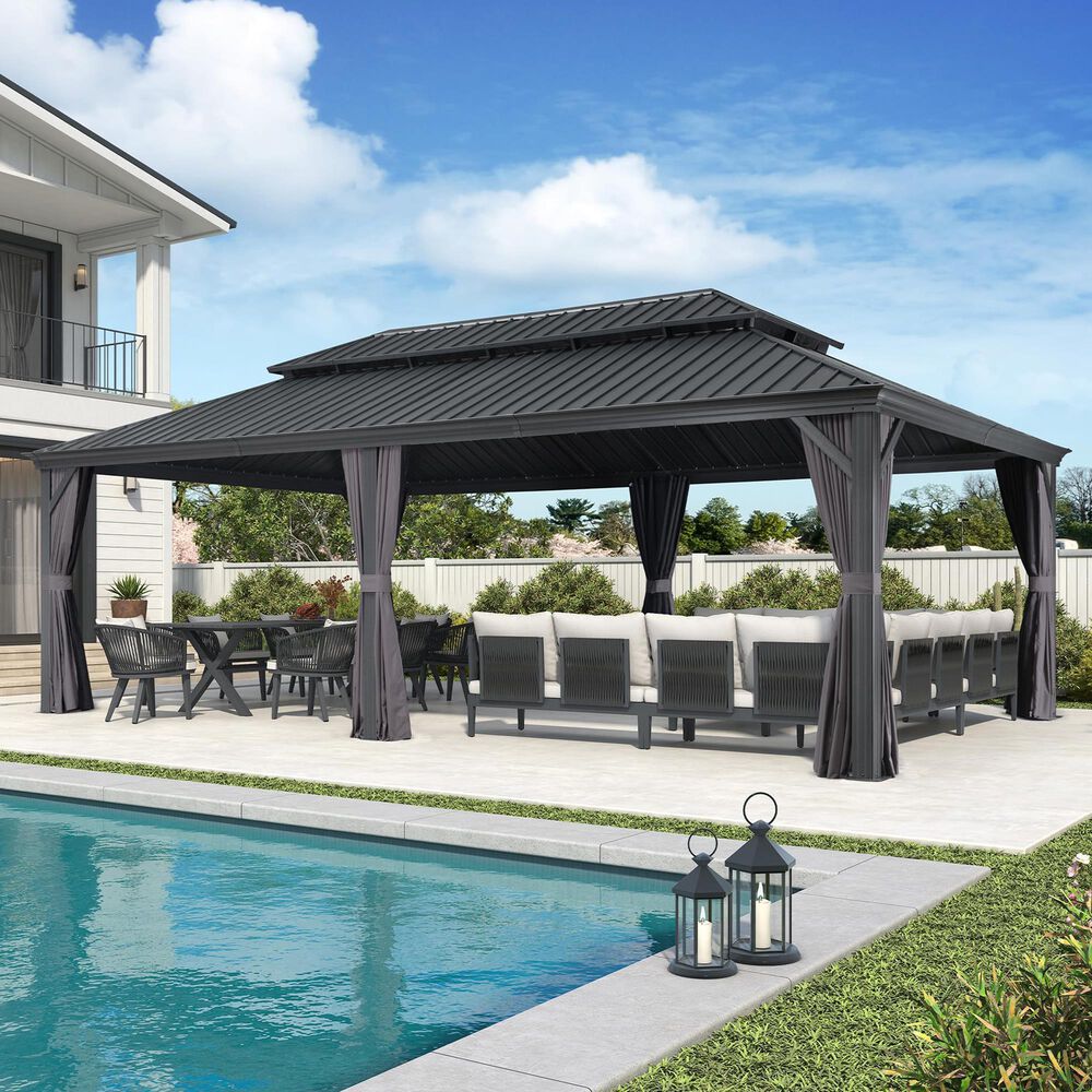 HOMLUX 24-ft x 14-ft Aluminum Pavilion Gazebo Gray Gazebo with Hardtop Roof (Screen Included), , large
