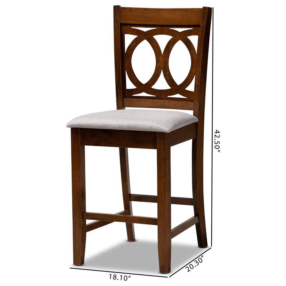 Baxton Studio Lenoir Counter Height Pub Chair with Grey Cushion in Walnut Brown (Set of 2), , large