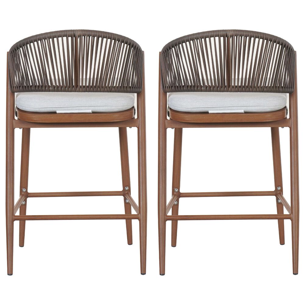 Hearth and Haven 26" Outdoor Counter Stool with Teak Frame in Light Gray (Set of 2), , large