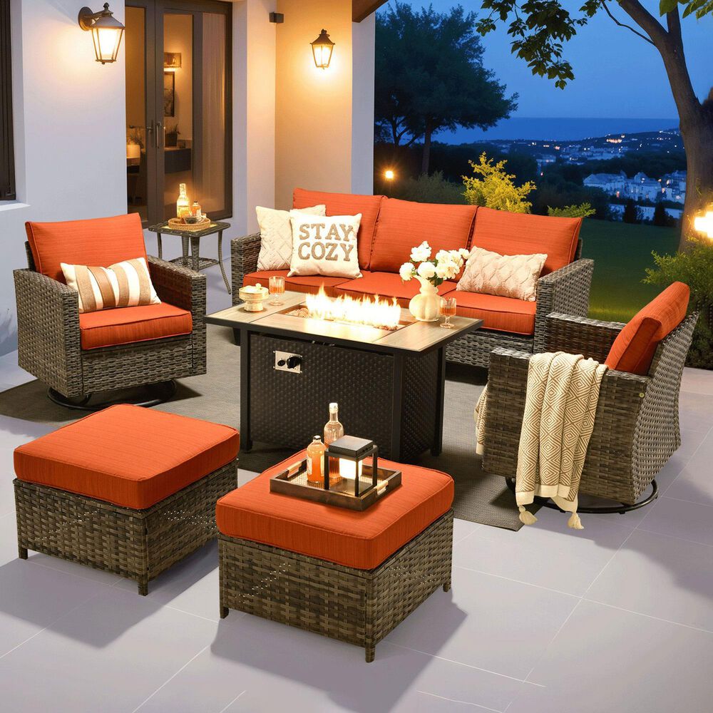 HOMLUX 7 Piece Outdoor Patio Set in Orange, , large