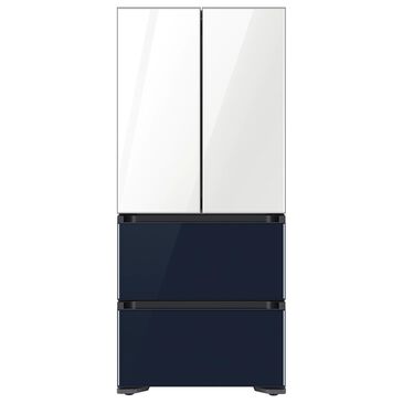 Samsung 17.3 Cu. Ft. Smart Kimchi 4-Door French Door Refrigerator - White and Navy Glass Panels Included, , large